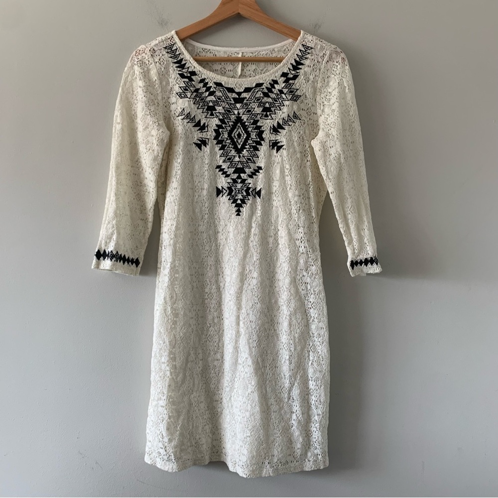 Cottagecore Southwestern Western Aztec Feminine Lace Dress Small Embroidered